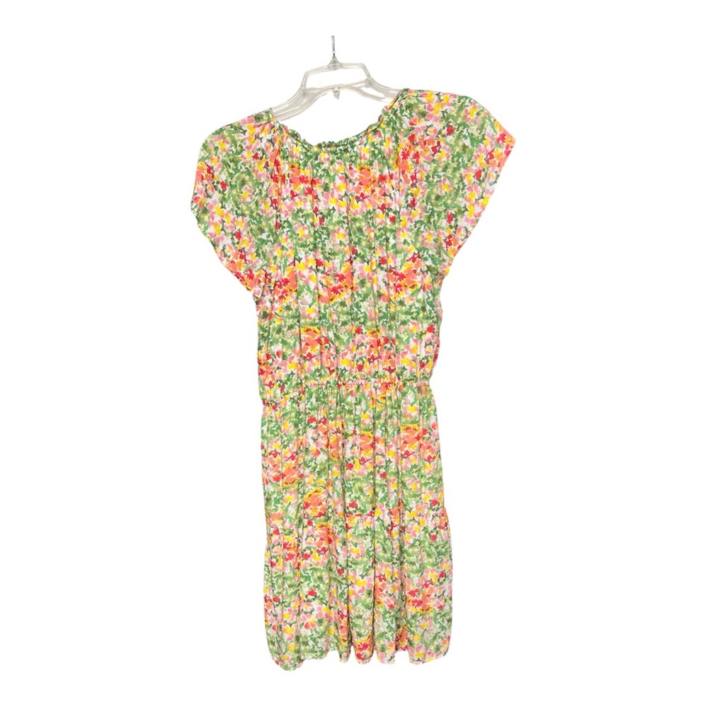 LOFT Floral Flutter Sleeve Button Front Pink Yellow Orange Floral Dress SZ PL - Picture 3 of 8